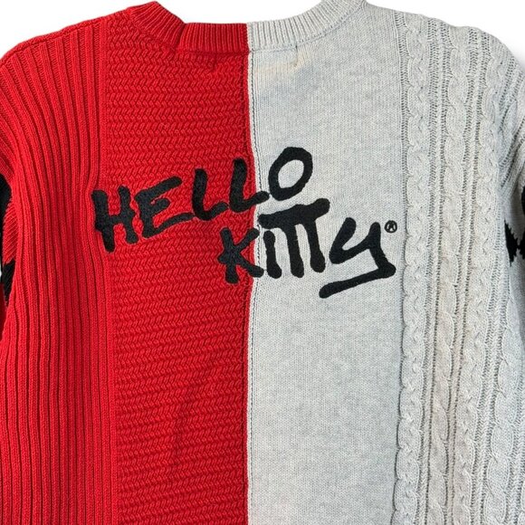 Hello Kitty & Friends Sweater Sz M Red/Gray/Black Colorblock Cable Knit Crewneck - Picture 6 of 10
